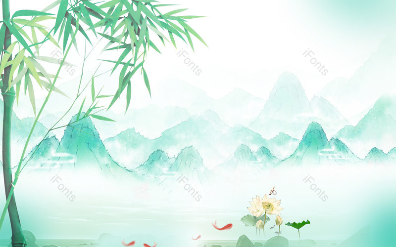 绿色中国古风山水意境春分荷塘背景,插画/手绘图,插画/手绘图库,插画/手绘图下载,插画/手绘